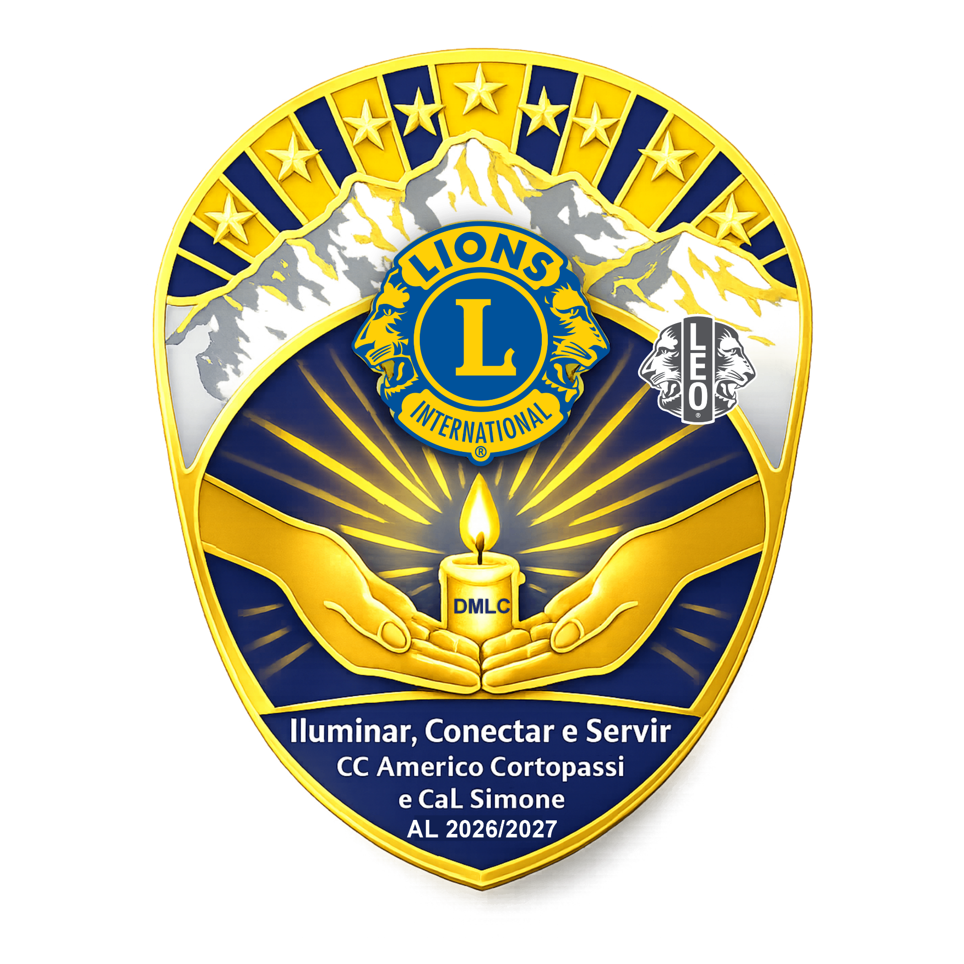 Pin oficial do DMLC — Iluminar, Conectar e Servir · Ano Leonístico 2026/2027
